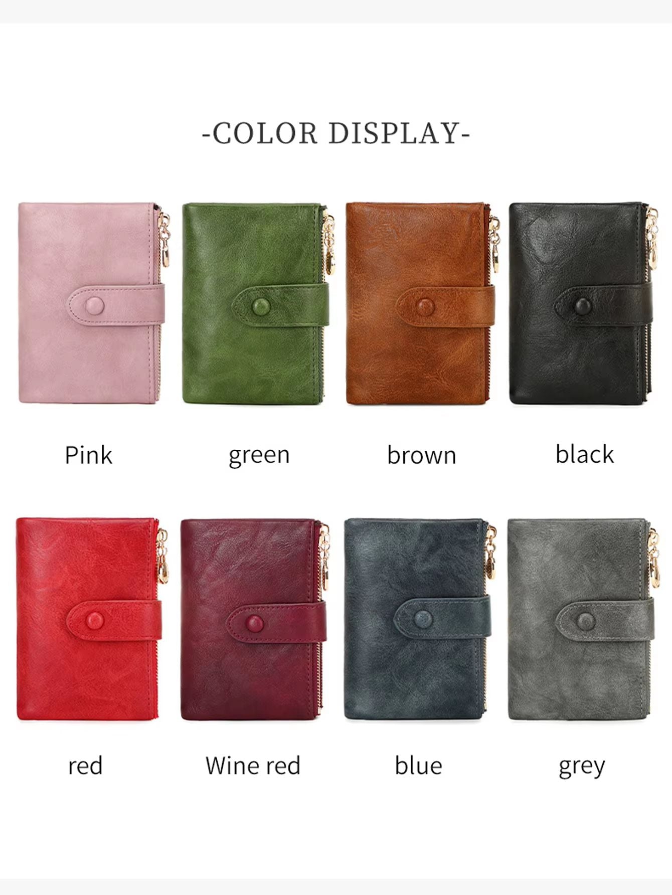Minimalist Womens Short Wallet  Double Zipper Leather Card Holder  Coin Purse 5