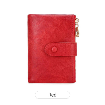 Minimalist Womens Short Wallet  Double Zipper Leather Card Holder  Coin Purse 12