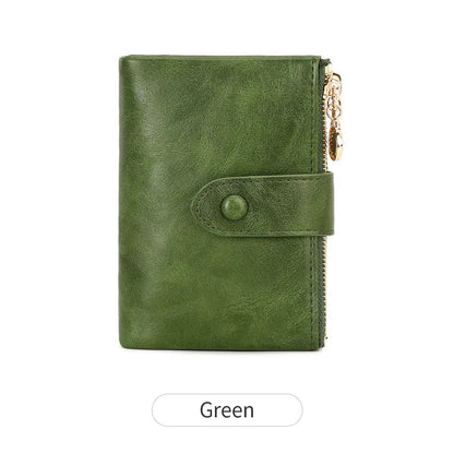 Minimalist Womens Short Wallet  Double Zipper Leather Card Holder  Coin Purse 6