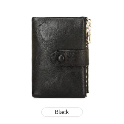 Minimalist Womens Short Wallet  Double Zipper Leather Card Holder  Coin Purse 7