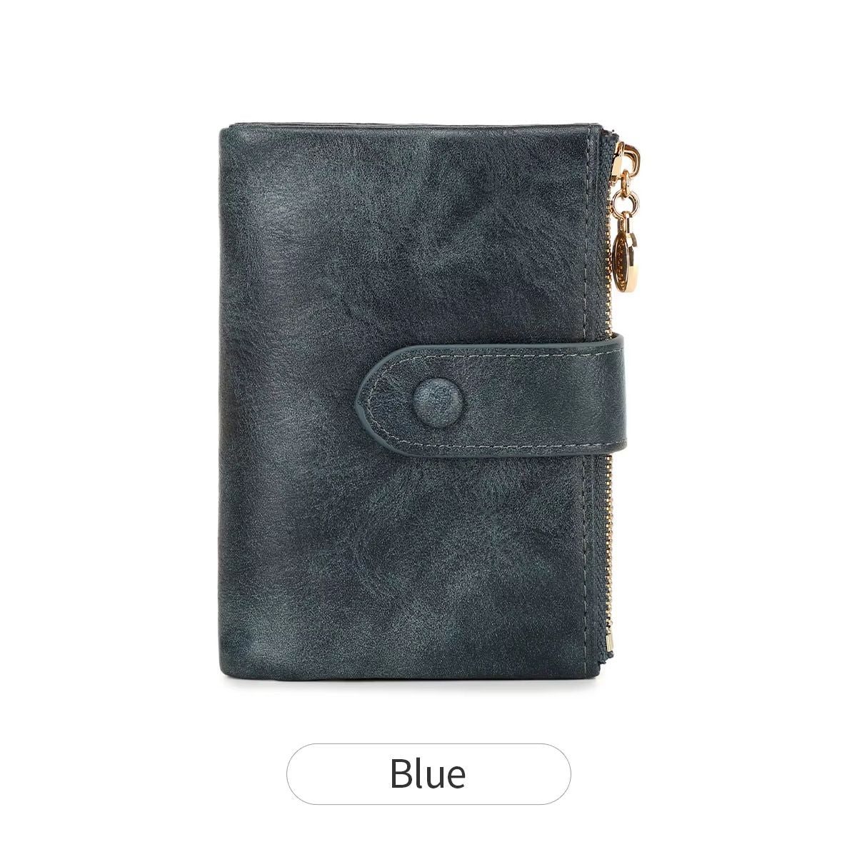 Minimalist Womens Short Wallet  Double Zipper Leather Card Holder  Coin Purse 8