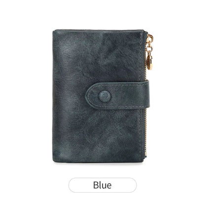 Minimalist Womens Short Wallet  Double Zipper Leather Card Holder  Coin Purse 8