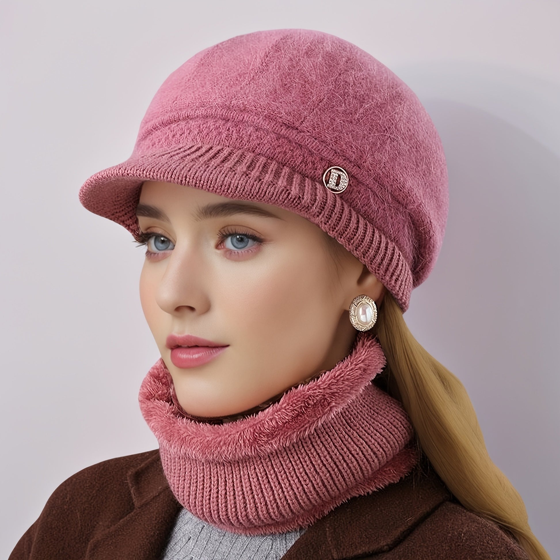 Winter Warm 2pcs Women Hat and Neck Scarf Set, Comfortable Cold Hat for Mothers, Middle Aged and Elderly.