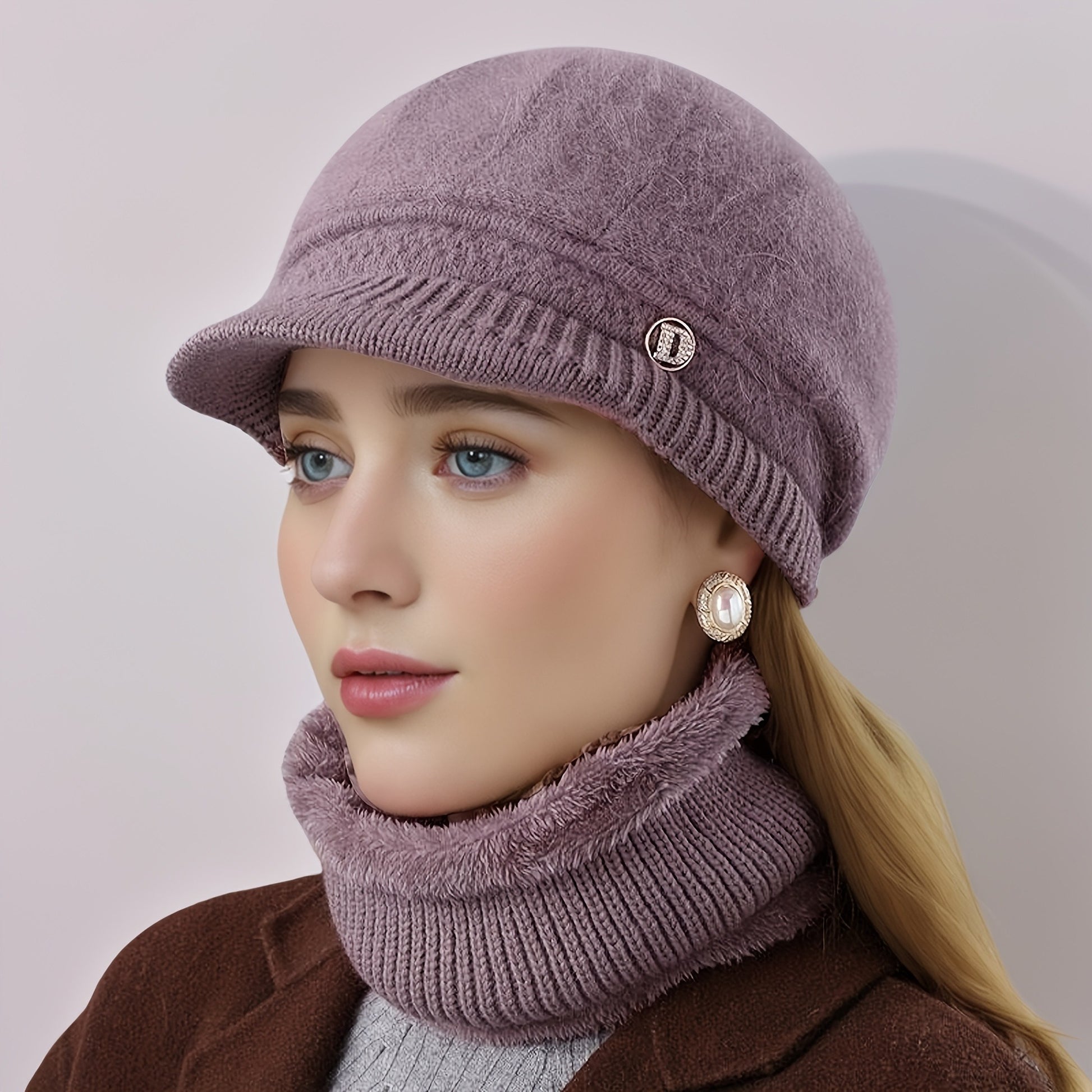 Winter Warm 2pcs Women Hat And Neck Scarf Set Comfortable Cold Hat For Mothers Middle Aged And Elde 2