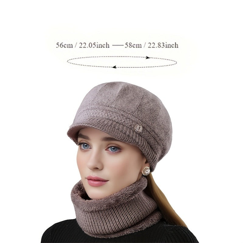 Winter Warm 2pcs Women Hat And Neck Scarf Set Comfortable Cold Hat For Mothers Middle Aged And Elde 3