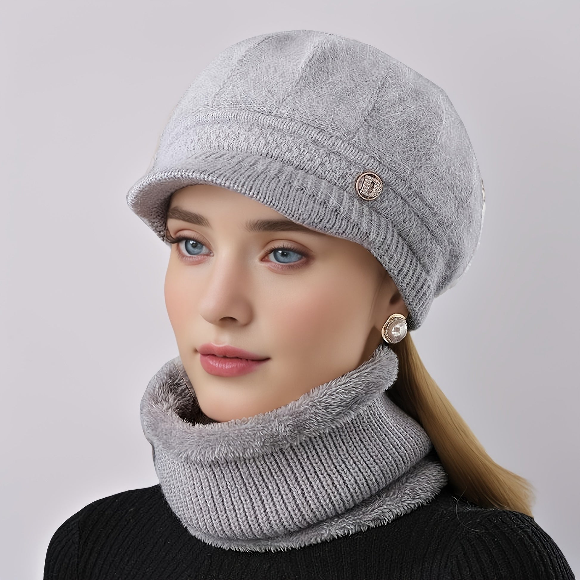 Winter Warm 2pcs Women Hat And Neck Scarf Set Comfortable Cold Hat For Mothers Middle Aged And Elde 6