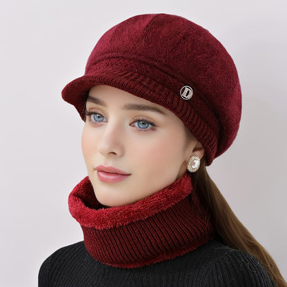 Winter Warm 2pcs Women Hat And Neck Scarf Set Comfortable Cold Hat For Mothers Middle Aged And Elde 7