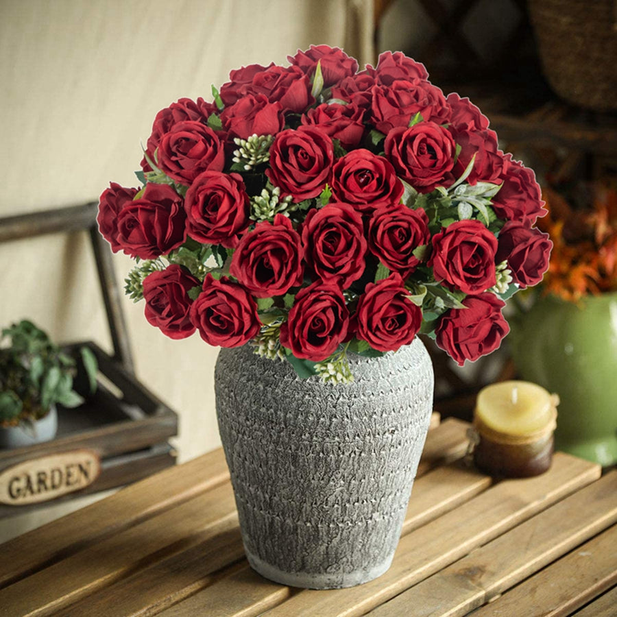 Artificial Flower White Rose Bundle, Ten Head Silk Roses for Wedding, Scrapbook, Outdoor Garden, Party, Family Room Vase
