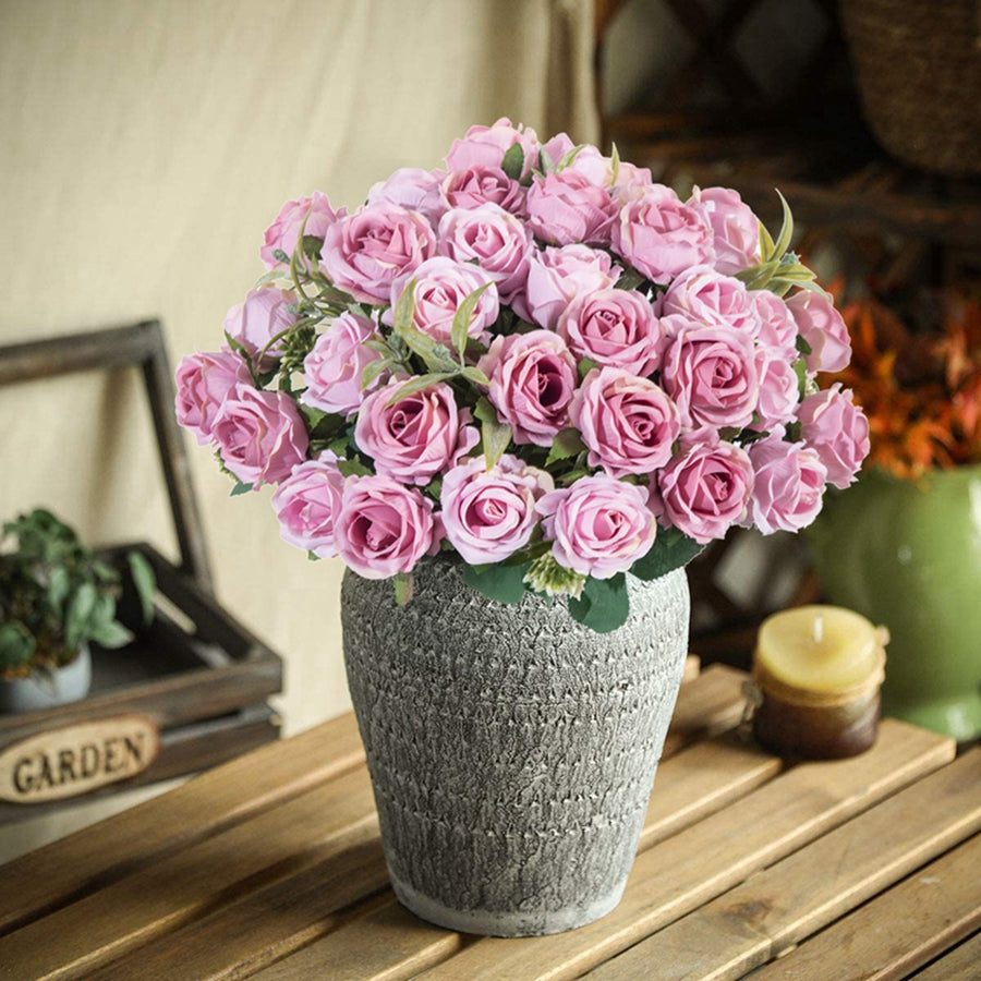 Artificial Flower White Rose Bundle, Ten Head Silk Roses for Wedding, Scrapbook, Outdoor Garden, Party, Family Room Vase