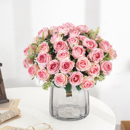 Artificial Flower White Rose Bundle, Ten Head Silk Roses for Wedding, Scrapbook, Outdoor Garden, Party, Family Room Vase