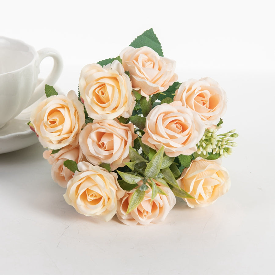 Artificial Flower White Rose Bundle, Ten Head Silk Roses for Wedding, Scrapbook, Outdoor Garden, Party, Family Room Vase