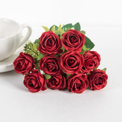Artificial Flower White Rose Bundle, Ten Head Silk Roses for Wedding, Scrapbook, Outdoor Garden, Party, Family Room Vase