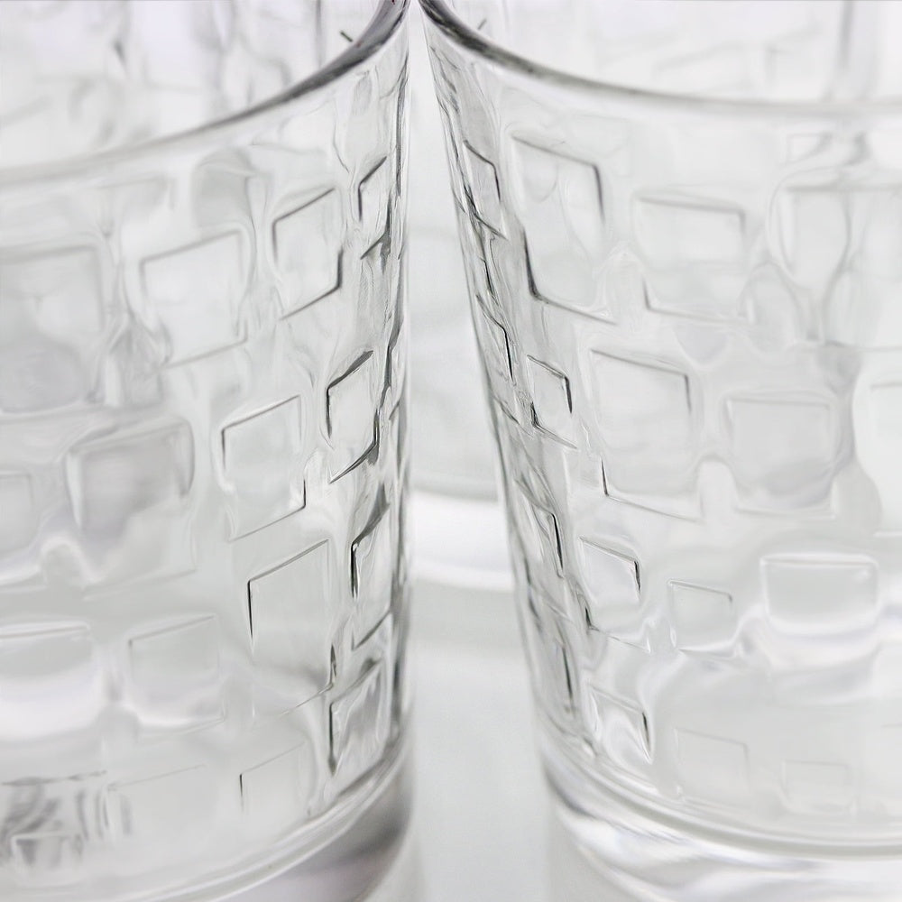 Premium 4 Piece Glass Set Old Fashioned Tumblers With Embossed Design Perfect For Cocktails Whiskey 1