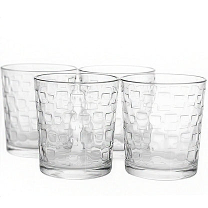 Premium 4 Piece Glass Set Old Fashioned Tumblers With Embossed Design Perfect For Cocktails Whiskey 4