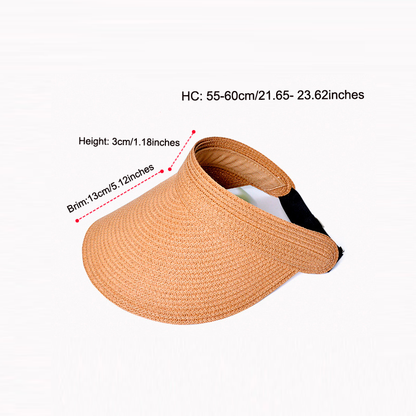Foldable Straw Visor For Women Breathable Woven Summer Hat Adjustable Black Headband For Travel And 3