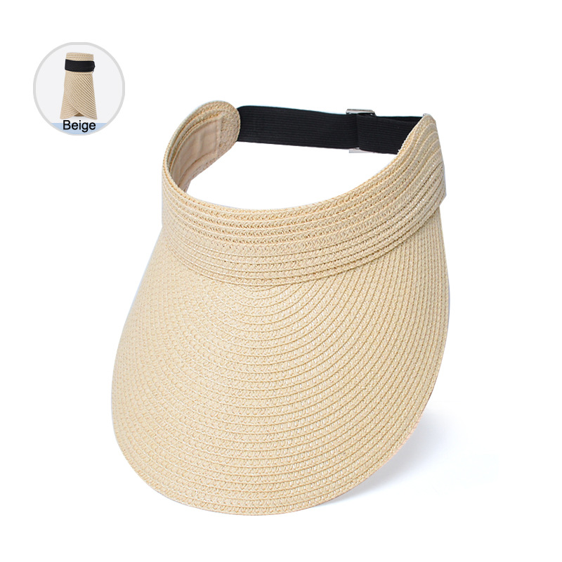 Foldable Straw Visor For Women Breathable Woven Summer Hat Adjustable Black Headband For Travel And 5