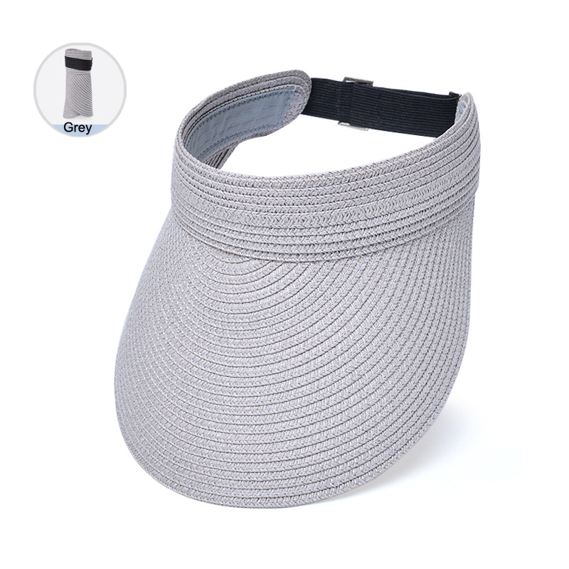 Foldable Straw Visor For Women Breathable Woven Summer Hat Adjustable Black Headband For Travel And 6