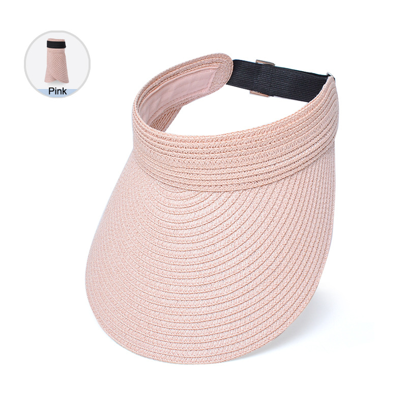 Foldable Straw Visor For Women Breathable Woven Summer Hat Adjustable Black Headband For Travel And 7