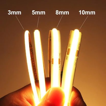 LumiFlex COB LED Strip Light – 3mm/5mm Ultra-Slim Dimmable 12V/24V High-CRI Lighting