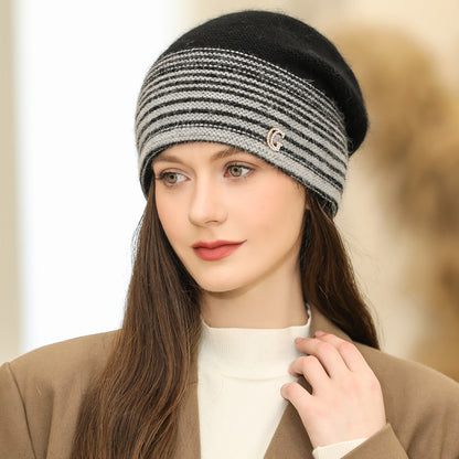 Rabbit Fur Blend Warm Beanie, Women Winter Knitted Hat, YZK G Letter Streetwear Beanie for Female.