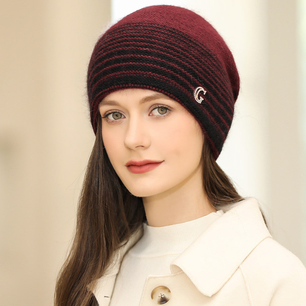 Rabbit Fur Blend Warm Beanie Women Winter Knitted Hat YZK G Letter Streetwear Beanie For Female 6