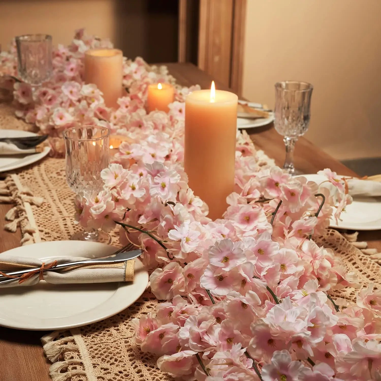 Artificial Flowers, Sakura Garland, Cherry Blossom Vine, Wedding Arch Decoration, Silk Fake Plants, Garden Backdrop