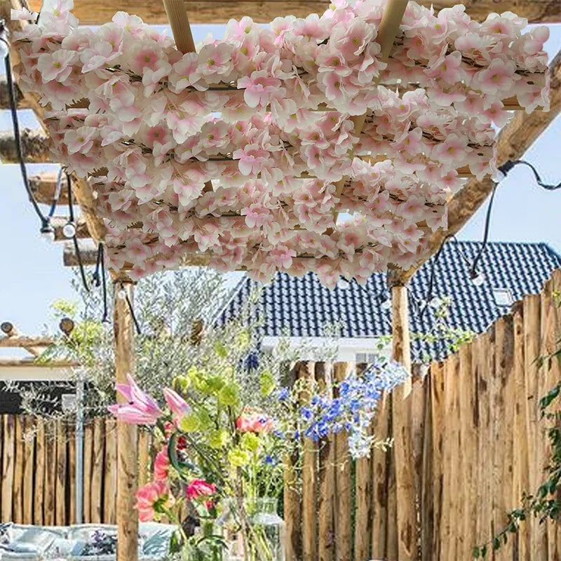 Artificial Flowers, Sakura Garland, Cherry Blossom Vine, Wedding Arch Decoration, Silk Fake Plants, Garden Backdrop