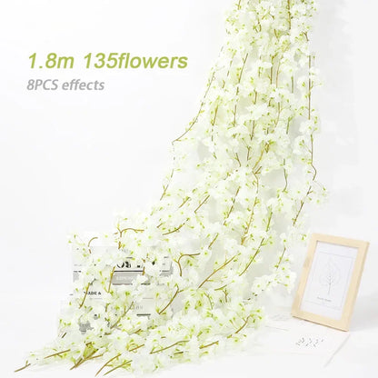 Artificial Flowers, Sakura Garland, Cherry Blossom Vine, Wedding Arch Decoration, Silk Fake Plants, Garden Backdrop