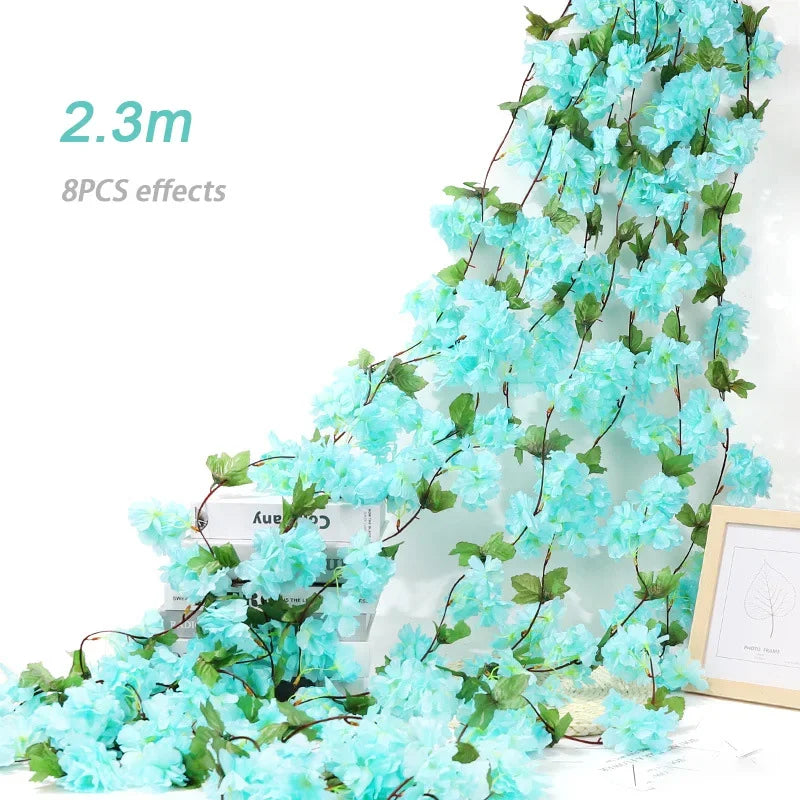 Artificial Flowers, Sakura Garland, Cherry Blossom Vine, Wedding Arch Decoration, Silk Fake Plants, Garden Backdrop