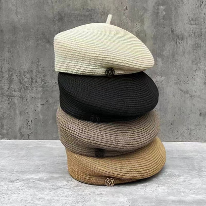 Elegant Straw Fedora, Women's Fashion Summer Beret, Retro Casual Painter Hat, Fine Stereotype Celebrity Style.