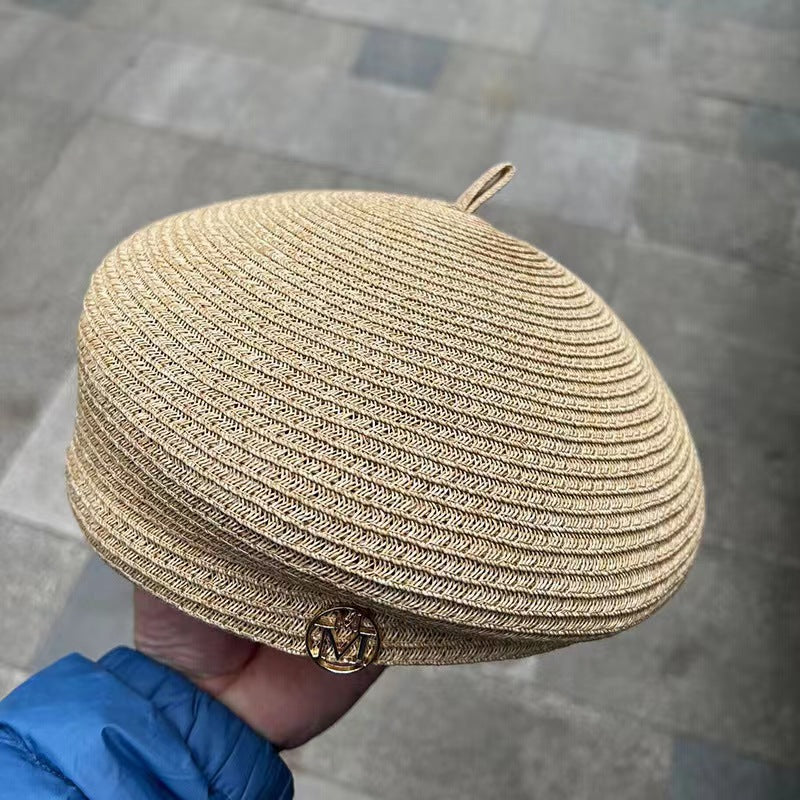 Elegant Straw Fedora, Women's Fashion Summer Beret, Retro Casual Painter Hat, Fine Stereotype Celebrity Style.