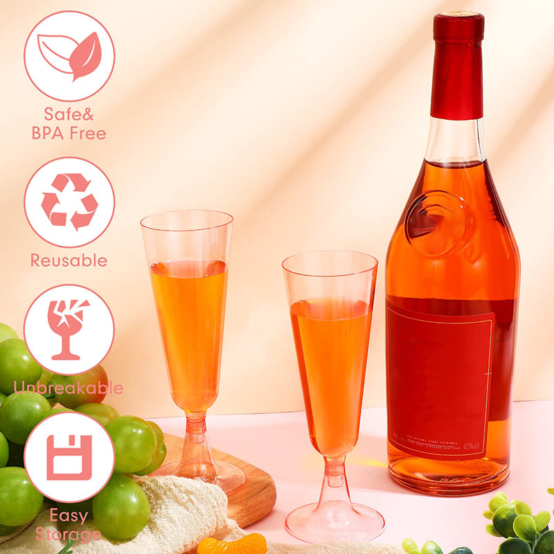 Pink Champagne Flutes 10Pcs Disposable Plastic Cups Wedding Party Supplies Birthday Bar Drinkware 2