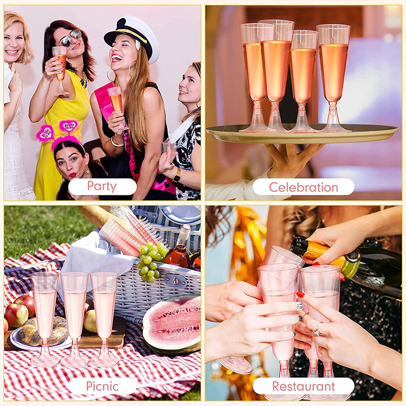 Pink Champagne Flutes 10Pcs Disposable Plastic Cups Wedding Party Supplies Birthday Bar Drinkware 4