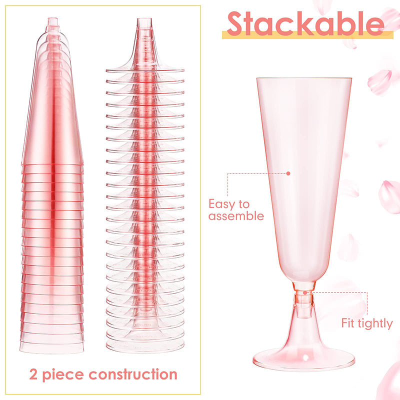 Pink Champagne Flutes 10Pcs Disposable Plastic Cups Wedding Party Supplies Birthday Bar Drinkware 5