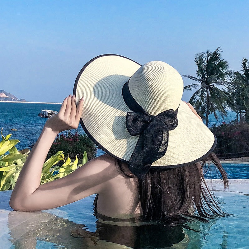 Straw Hat Korean Seaside Women Summer Beach Travel Foldable Big Hat Brim Fashion Sunshade Sunblock  1