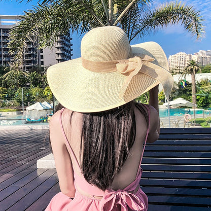 Straw Hat Korean Seaside Women Summer Beach Travel Foldable Big Hat Brim Fashion Sunshade Sunblock  2