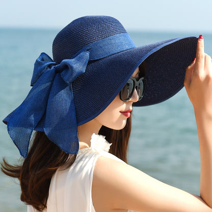 Straw Hat Korean Seaside Women Summer Beach Travel Foldable Big Hat Brim Fashion Sunshade Sunblock  3