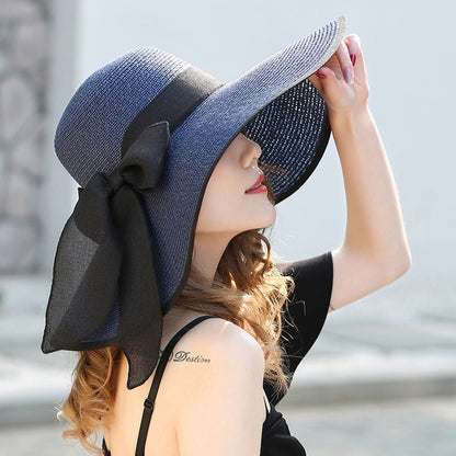 Straw Hat Korean Seaside Women Summer Beach Travel Foldable Big Hat Brim Fashion Sunshade Sunblock  4