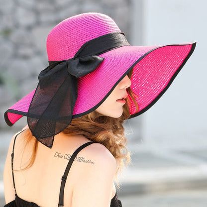 Straw Hat Korean Seaside Women Summer Beach Travel Foldable Big Hat Brim Fashion Sunshade Sunblock  5