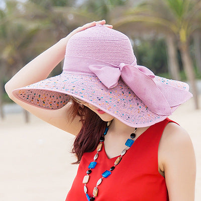 Straw Hat Korean Seaside Women Summer Beach Travel Foldable Big Hat Brim Fashion Sunshade Sunblock  6