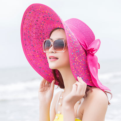 Straw Hat Korean Seaside Women Summer Beach Travel Foldable Big Hat Brim Fashion Sunshade Sunblock  7