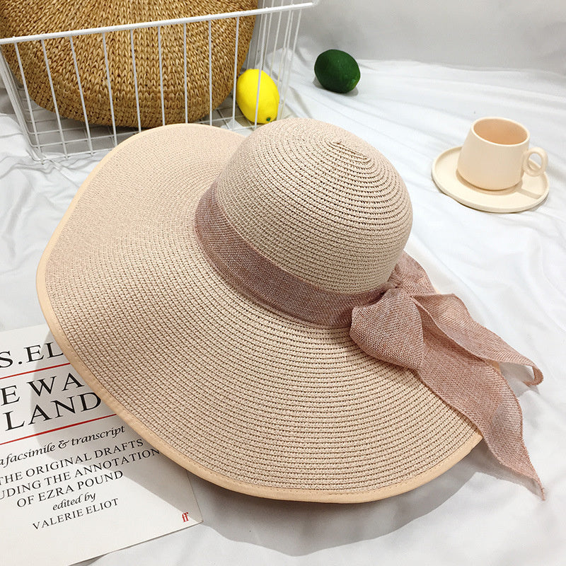 Straw Hat Korean Seaside Women Summer Beach Travel Foldable Big Hat Brim Fashion Sunshade Sunblock  14