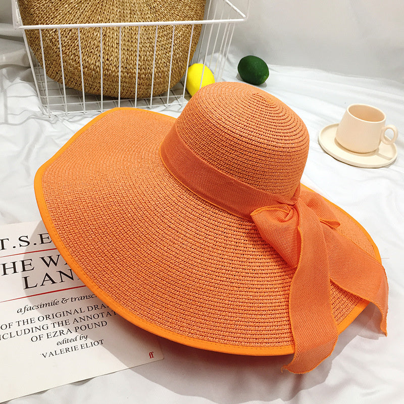 Straw Hat Korean Seaside Women Summer Beach Travel Foldable Big Hat Brim Fashion Sunshade Sunblock  16