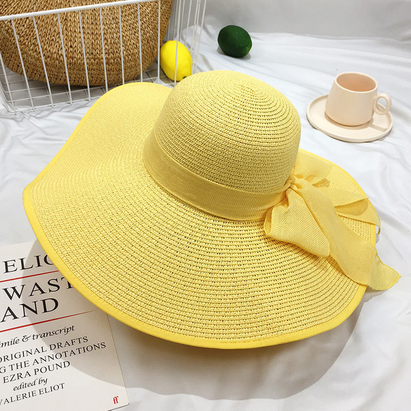 Straw Hat Korean Seaside Women Summer Beach Travel Foldable Big Hat Brim Fashion Sunshade Sunblock  17