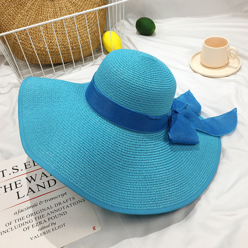 Straw Hat Korean Seaside Women Summer Beach Travel Foldable Big Hat Brim Fashion Sunshade Sunblock  18