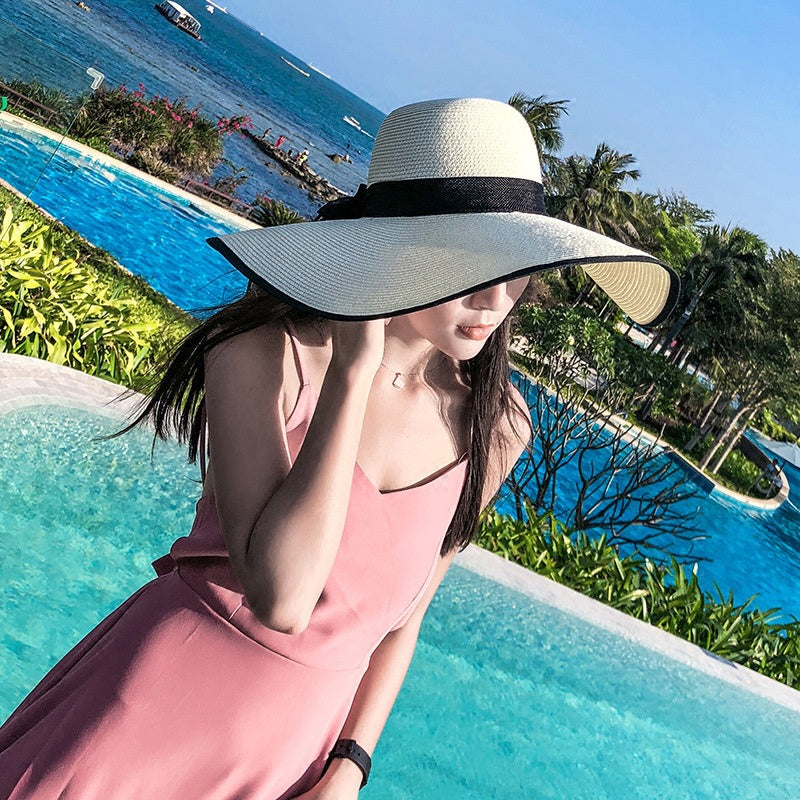 Straw Hat Korean Seaside Women Summer Beach Travel Foldable Big Hat Brim Fashion Sunshade Sunblock  19