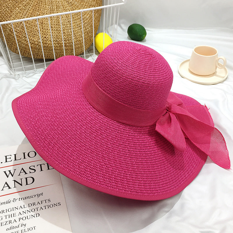 Straw Hat Korean Seaside Women Summer Beach Travel Foldable Big Hat Brim Fashion Sunshade Sunblock  20