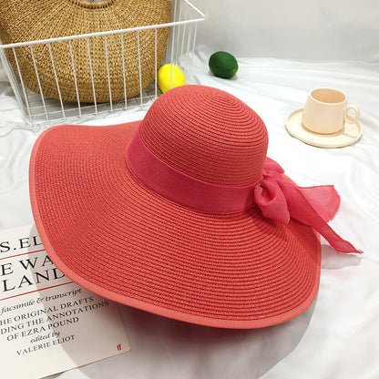 Straw Hat Korean Seaside Women Summer Beach Travel Foldable Big Hat Brim Fashion Sunshade Sunblock  23