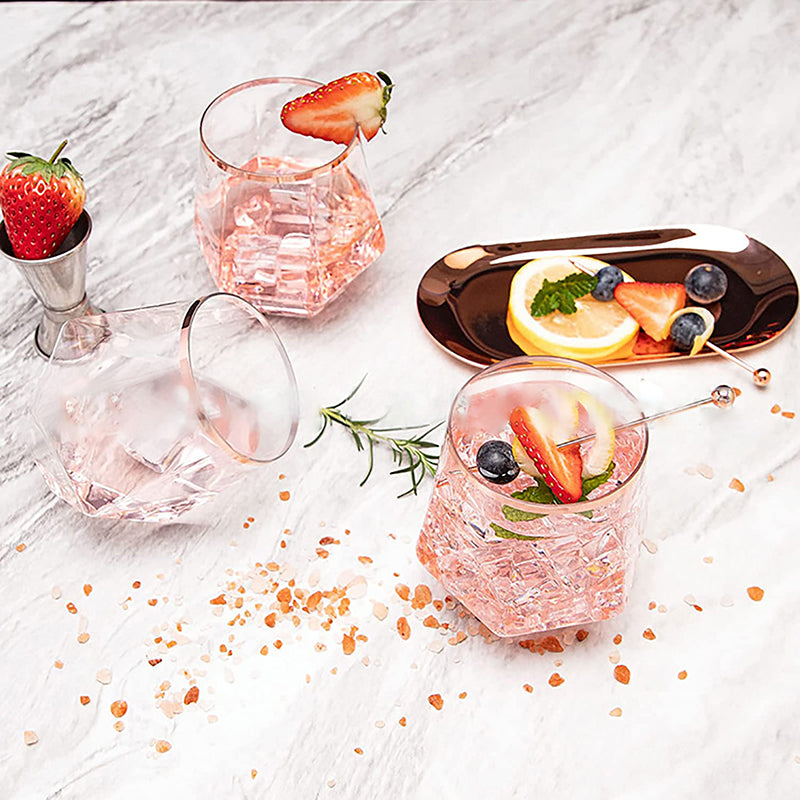 Hexagonal Whiskey Glass, Gold Edged Diamond Glass, Transparent Plastic Household Tumbler, Foreign Wine Glass