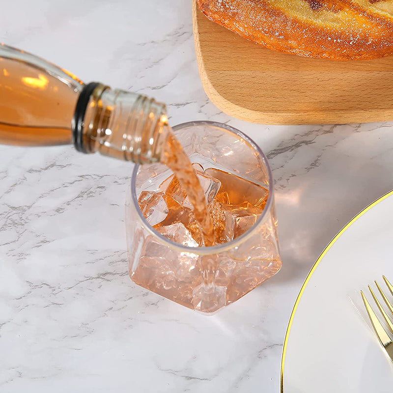 Hexagonal Whiskey Glass, Gold Edged Diamond Glass, Transparent Plastic Household Tumbler, Foreign Wine Glass